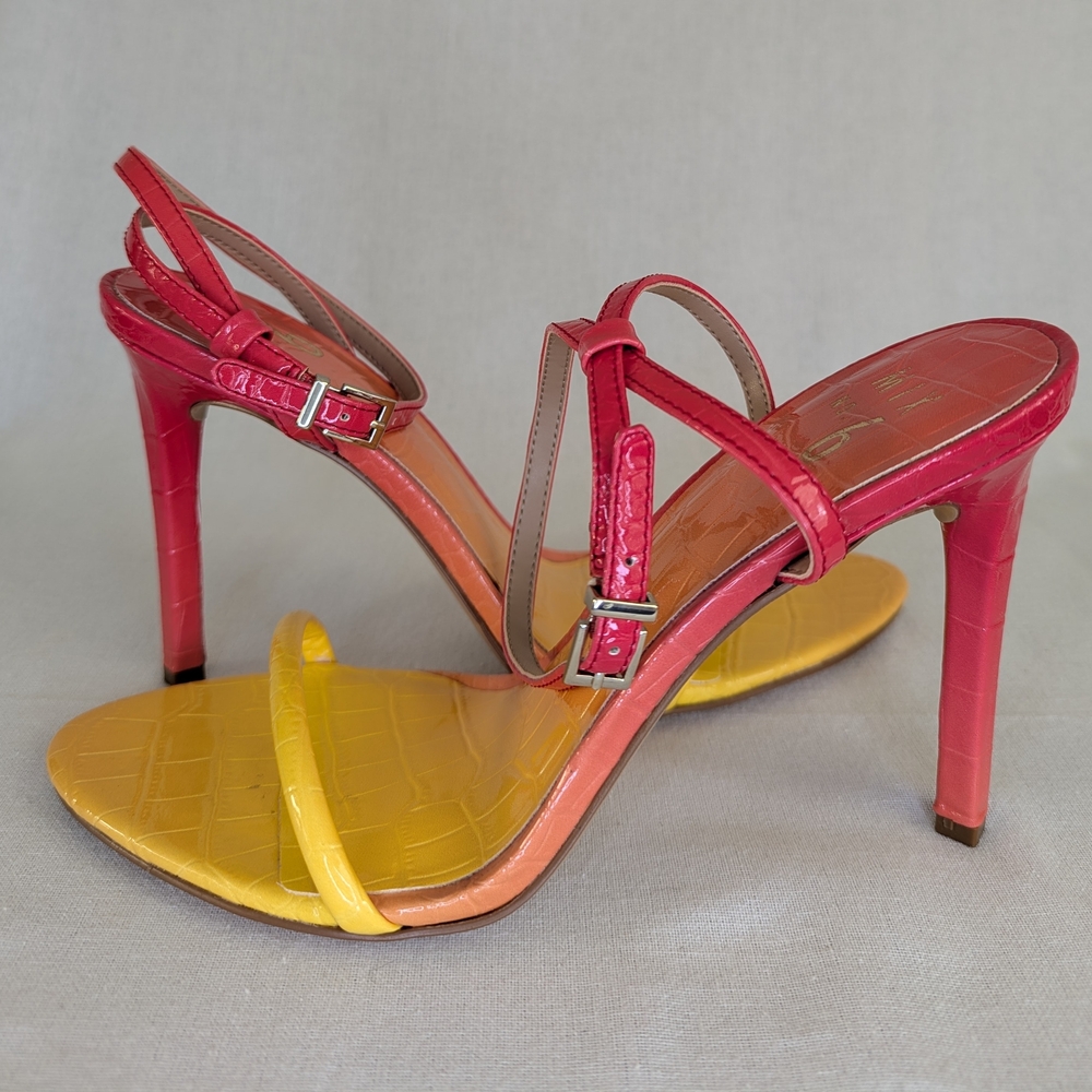 Mix No. 6 Yellow & Pink Glazed Ombre Croc Print Heels - Picture 2 of 7